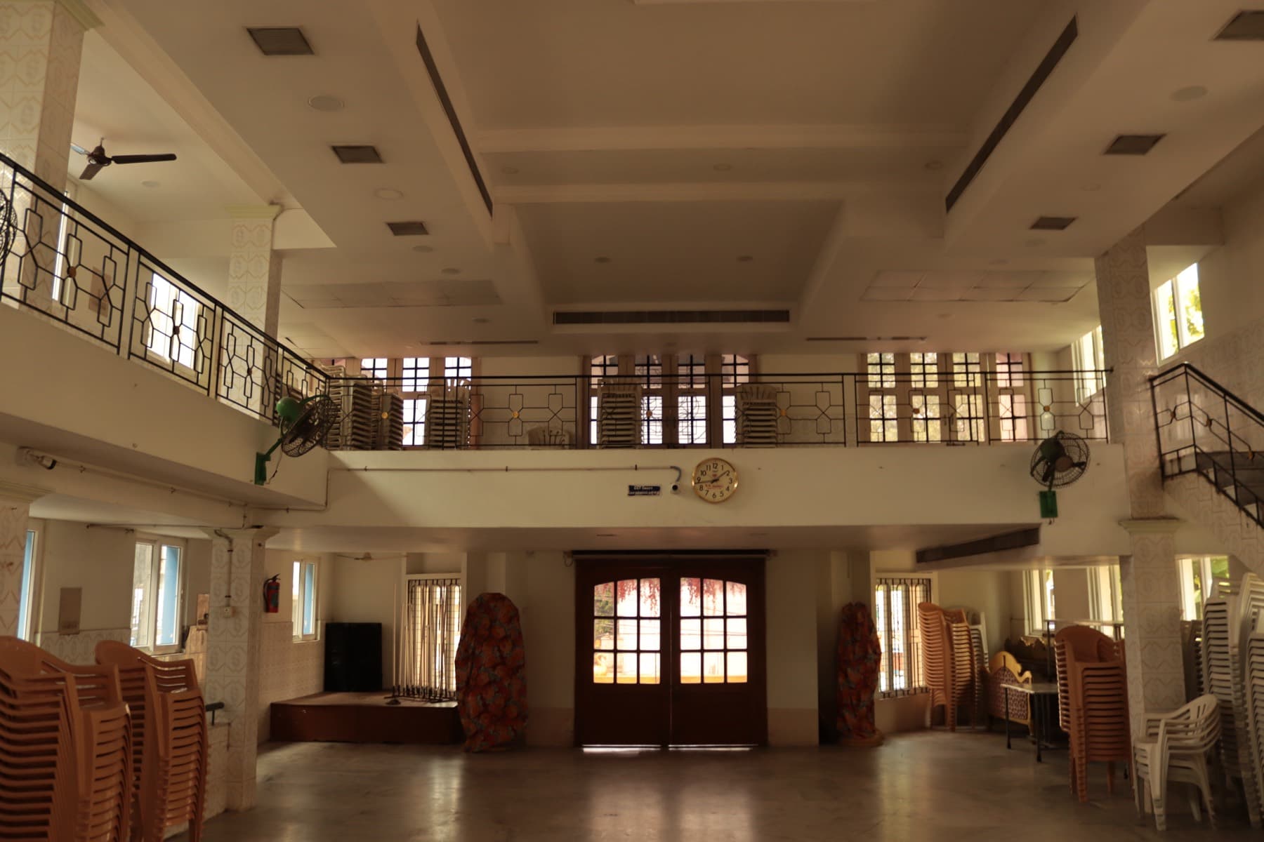 Main Hall seen from the stage towards the entrance doors