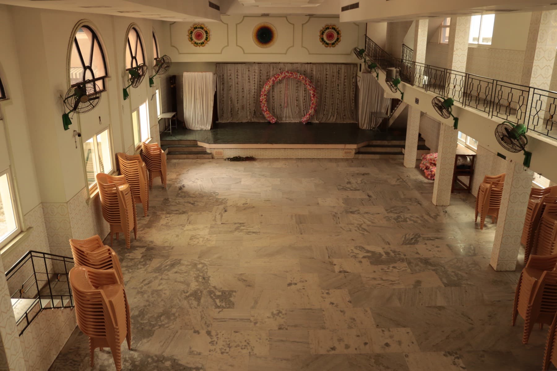 Main Hall floor and stage viewed from the upper balcony