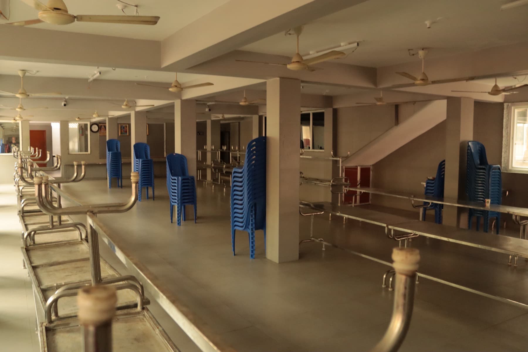 Dining hall seating and serving counters